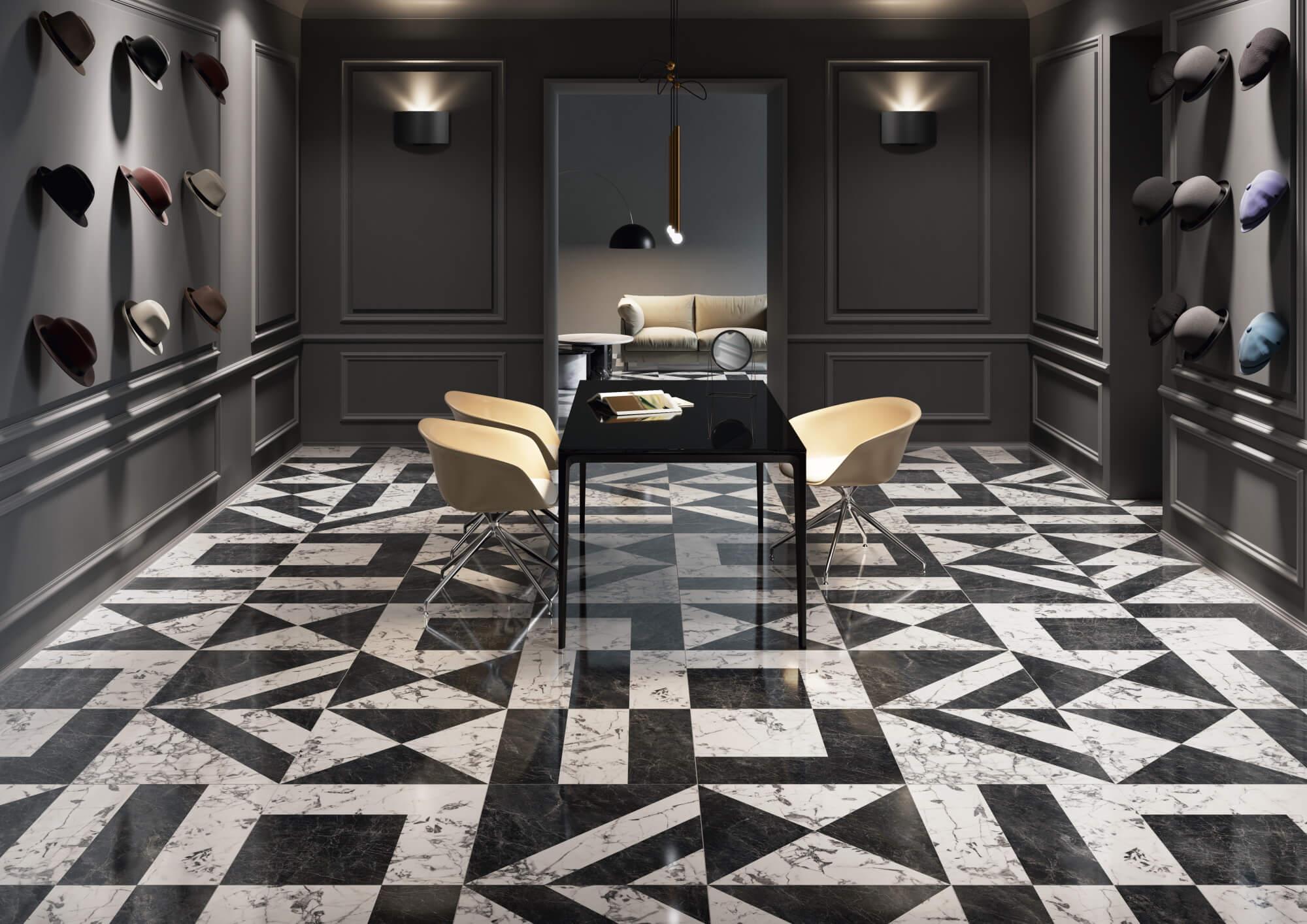 Керамогранит SG565402R Бьянко Неро белый чёрный лаппатированный обрезной 60х119.5