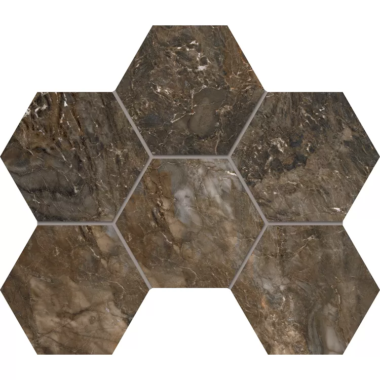 Мозаика Estima BR04 Bernini Hexagon Dark Brown 25x28.5 коричневый полированный
