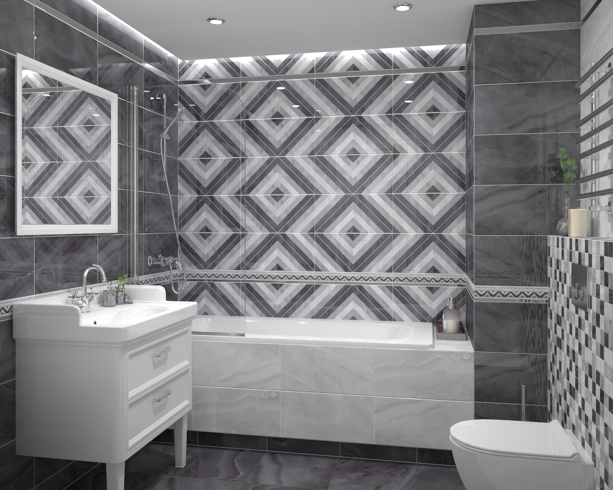 Мозаика (MM34040) Laparet Prime мозаичный серый микс 25x25 глянцевый