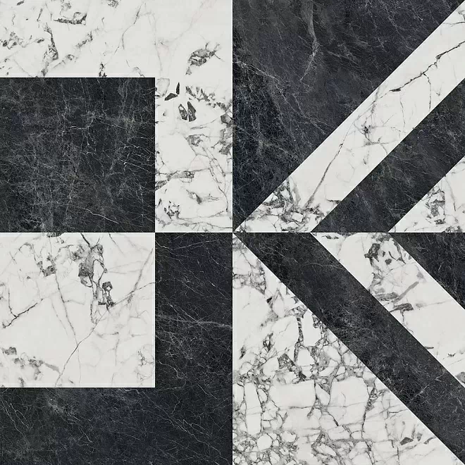 Керамогранит Kerama Marazzi SG013322R Бьянко Неро белый черный лаппатированный обрезной 119.5x119.5