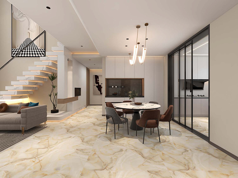 Керамогранит Азарио Shiny Onyx Gold 60x120 Carving H18004006G бежевый