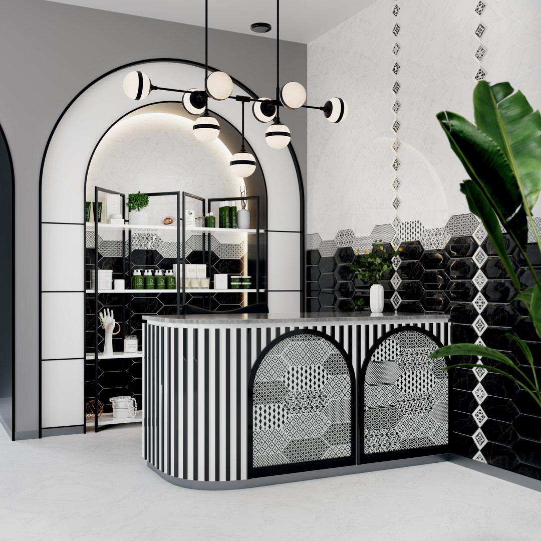 Вставка Kerama Marazzi Келуш 2 грань черно-белый 9.8x9.8 TOC005