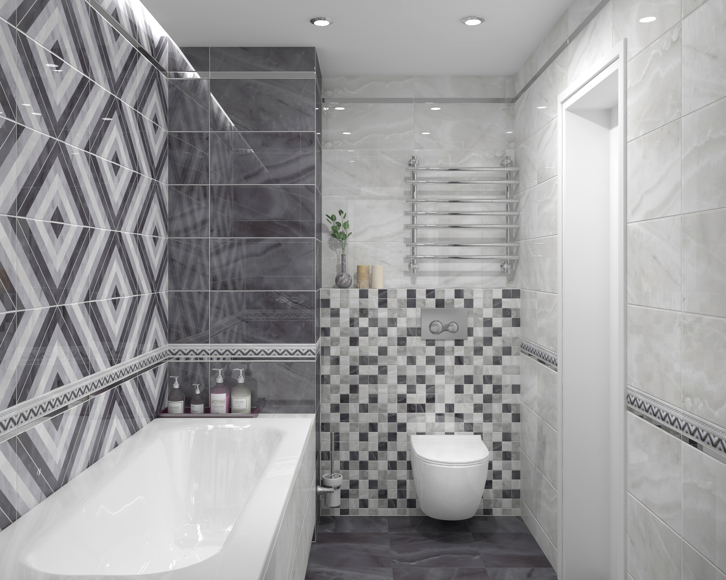 Мозаика (MM34040) Laparet Prime мозаичный серый микс 25x25 глянцевый