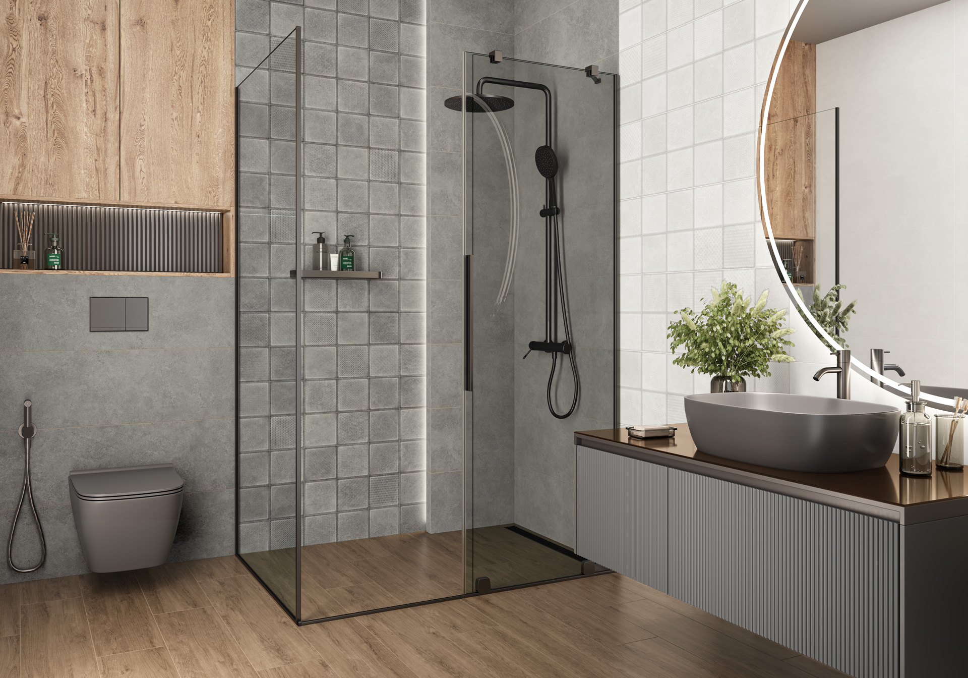 Керамическая плитка Alma Ceramica Куб TWU3090CUB70R серый 30x90