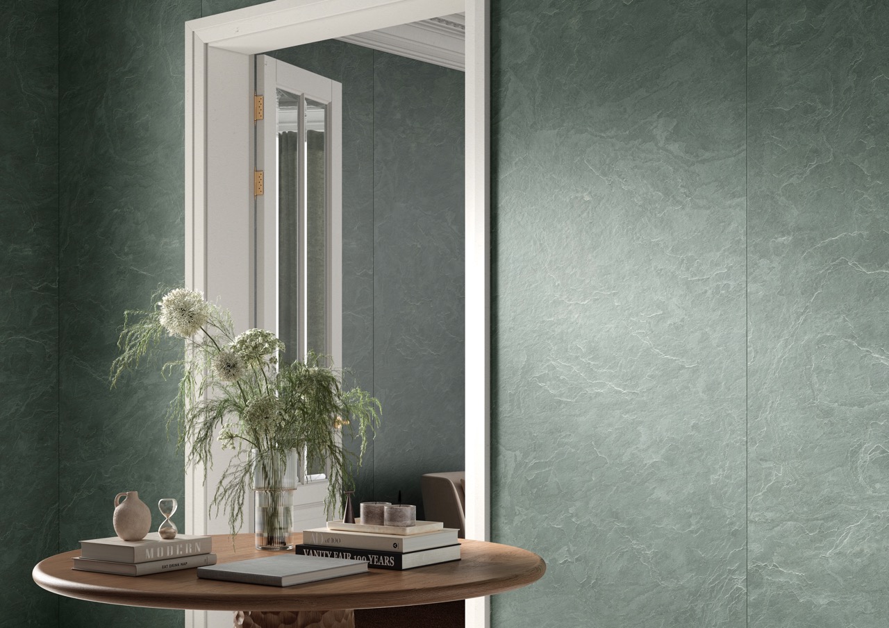 Керамогранит Laminam Слэйт Амазония 12 LAMF012615_IT зеленый 162x324