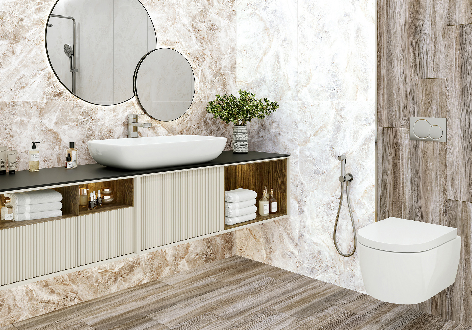 Керамогранит Alma Ceramica Вэйв GFA114WAV04L бежевый 57x114