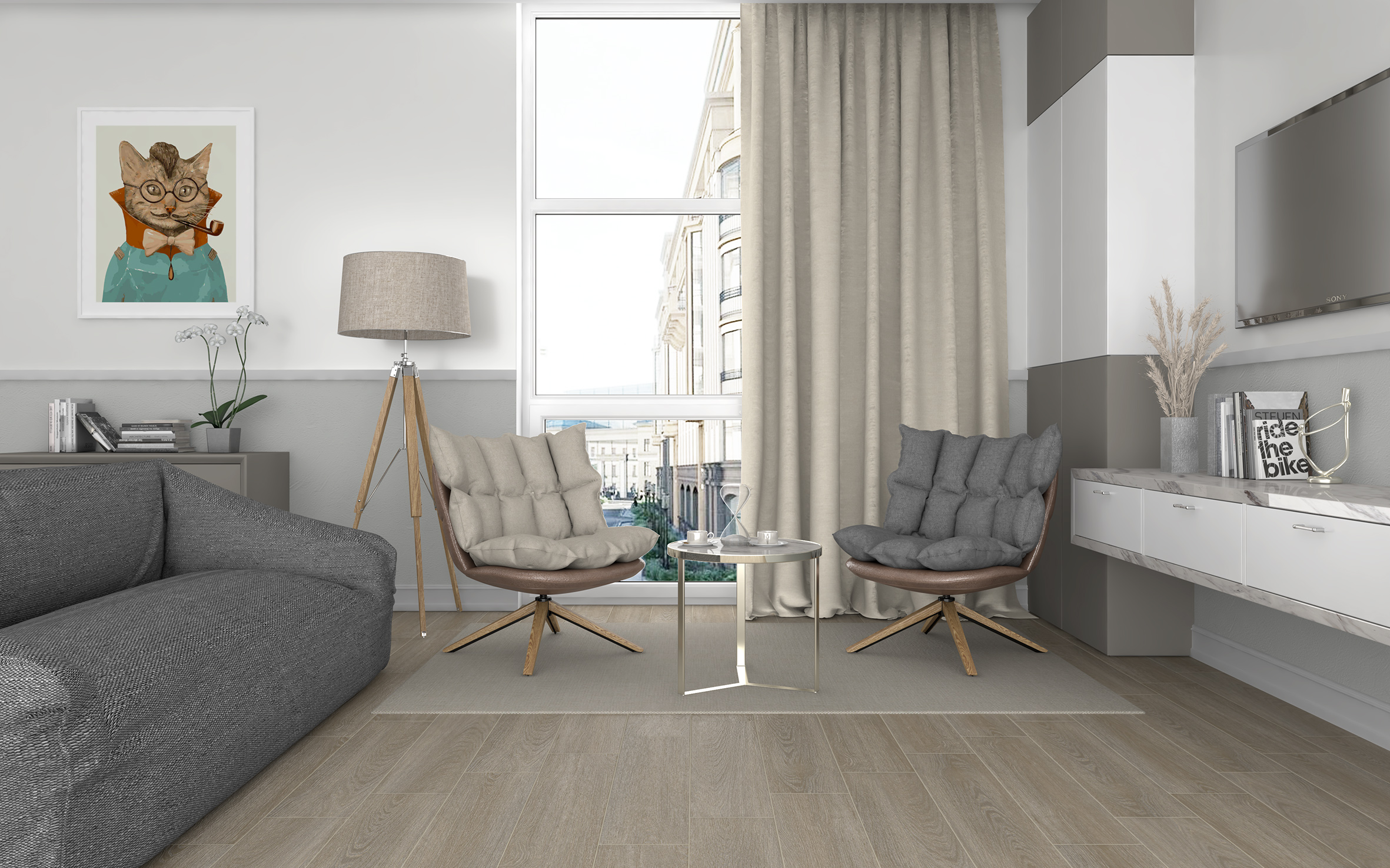 Керамогранит (SG706690R) Laparet Madera серый 20x80 матовый