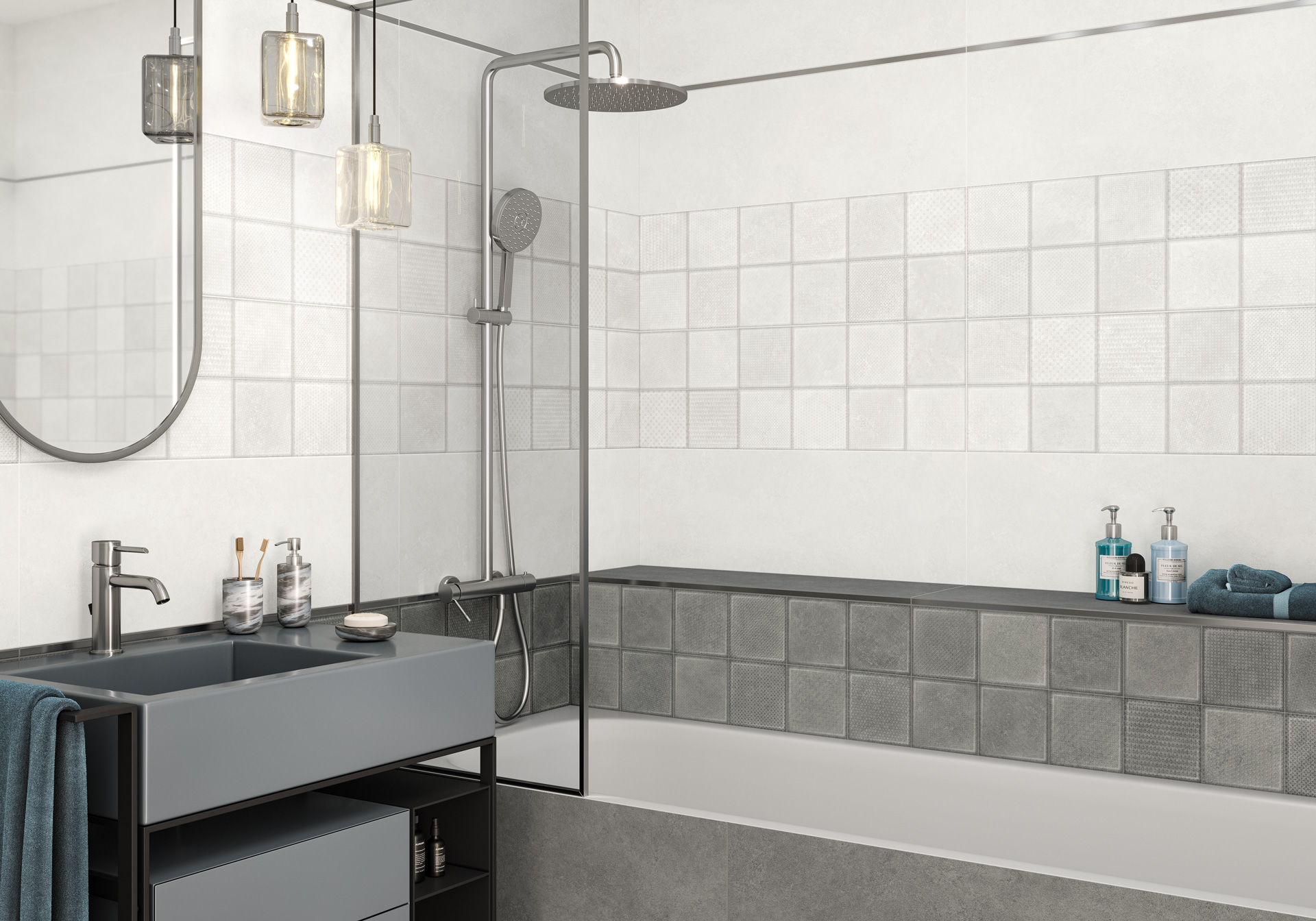 Керамическая плитка Alma Ceramica Куб TWU3090CUB70R серый 30x90