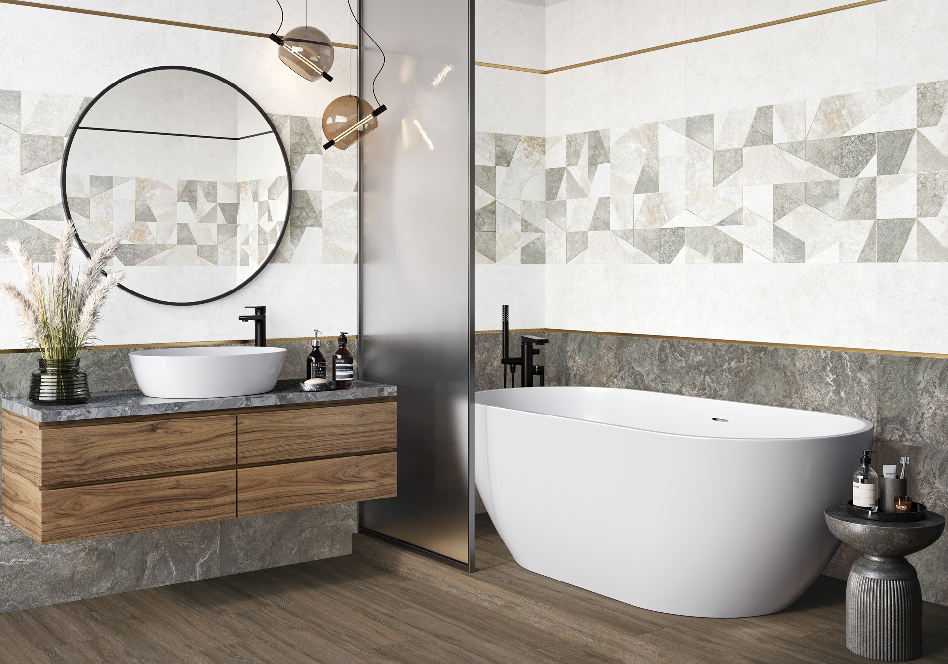 Керамическая плитка Alma Ceramica Лэнд TWU3090LAN74R черный 30x90