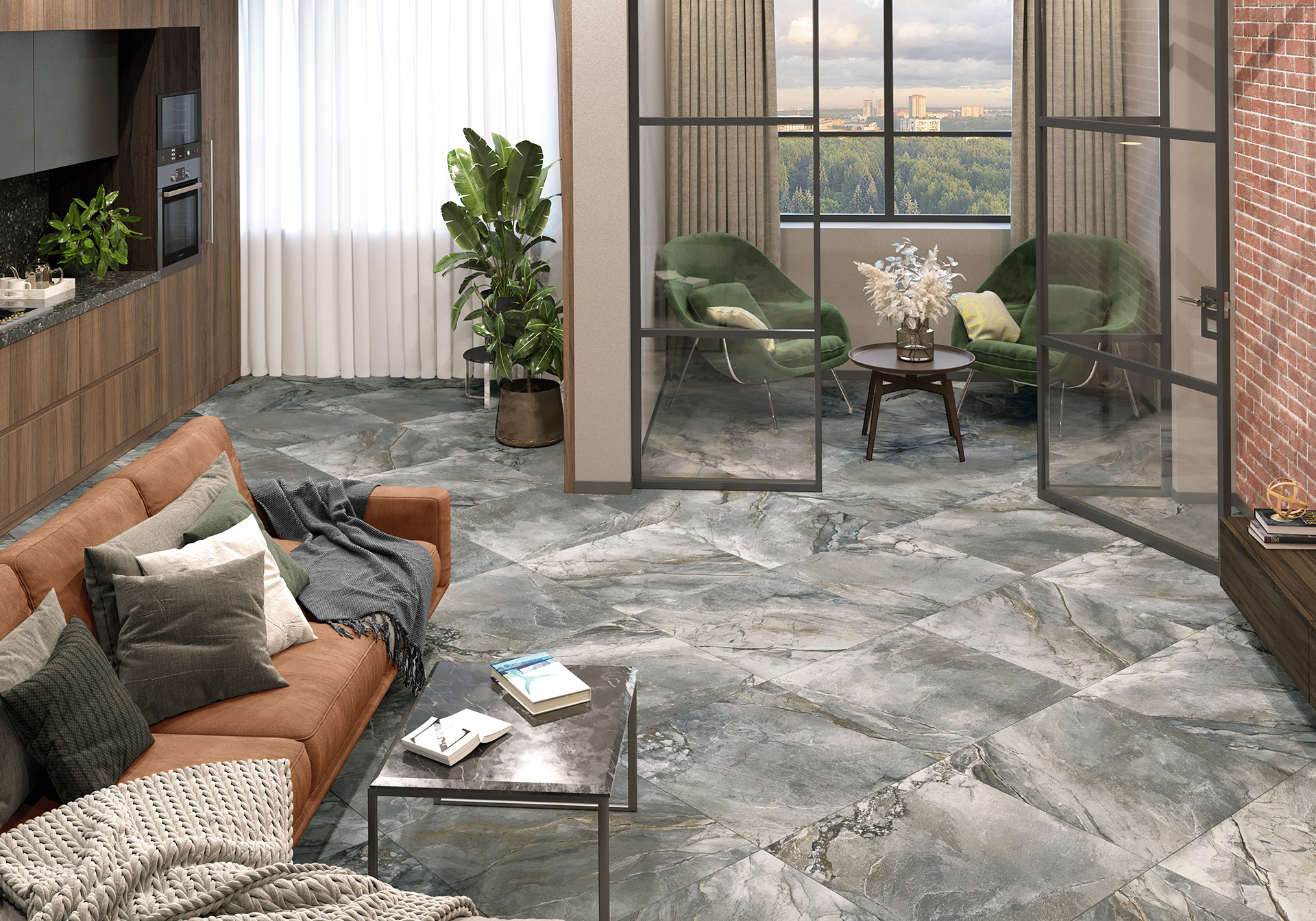 Керамогранит Alma Ceramica Вулкано GFA114VLC70L серый 57x114