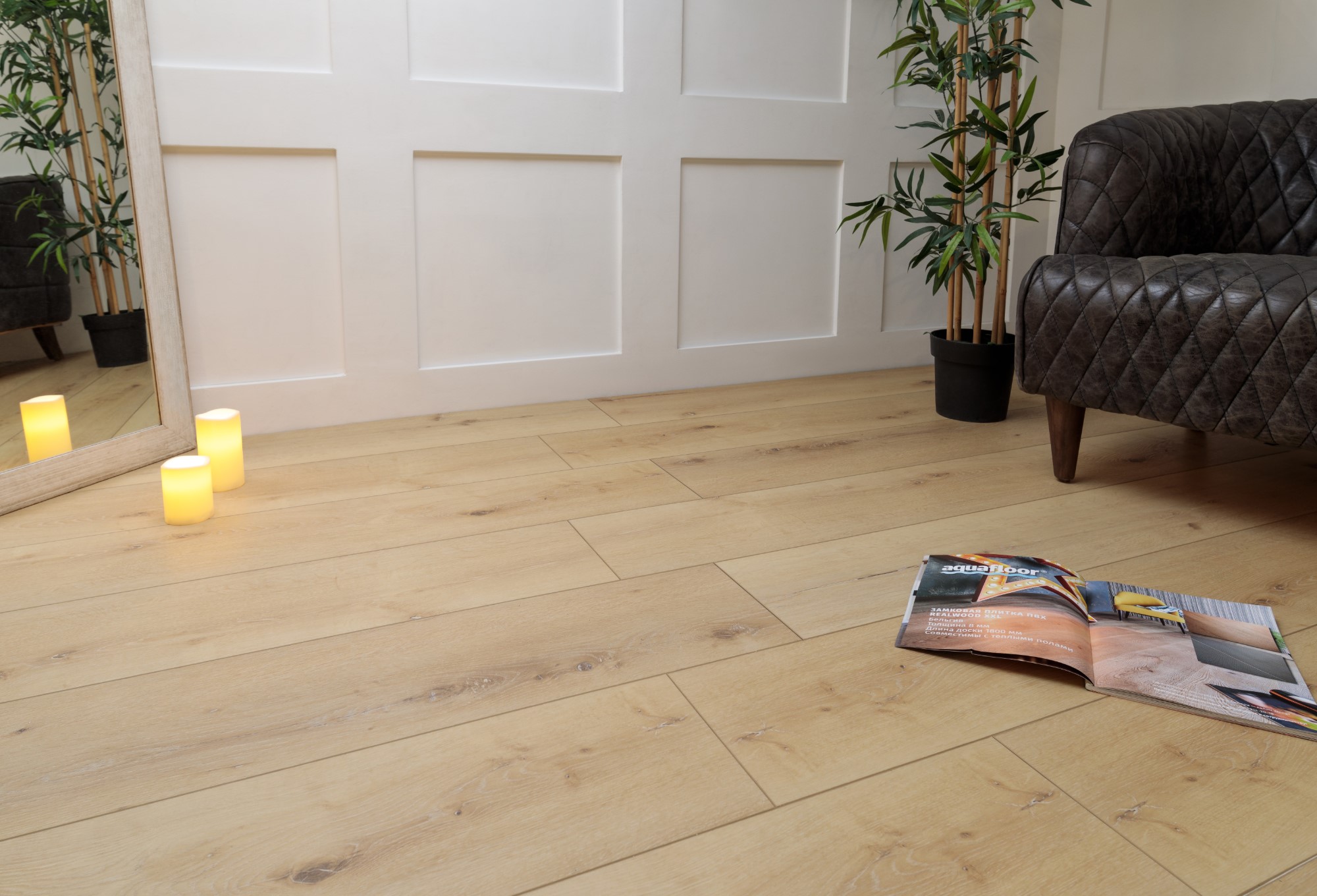 Кварцвиниловая плитка Aqua Floor Realwood XL Glue AF8002XL Glue 1524x228 Дуб Светлый замковый кварц винил напольный