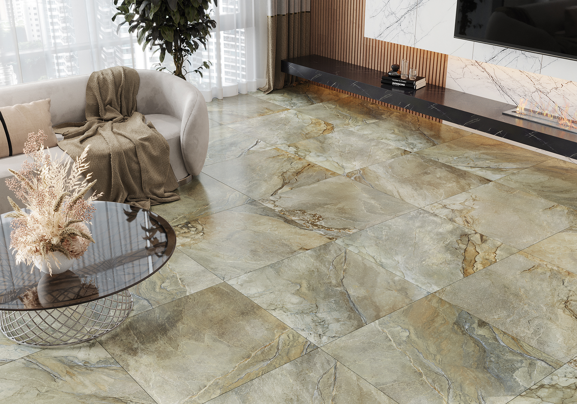 Керамогранит Alma Ceramica Вулкано GFA114VLC70L серый 57x114