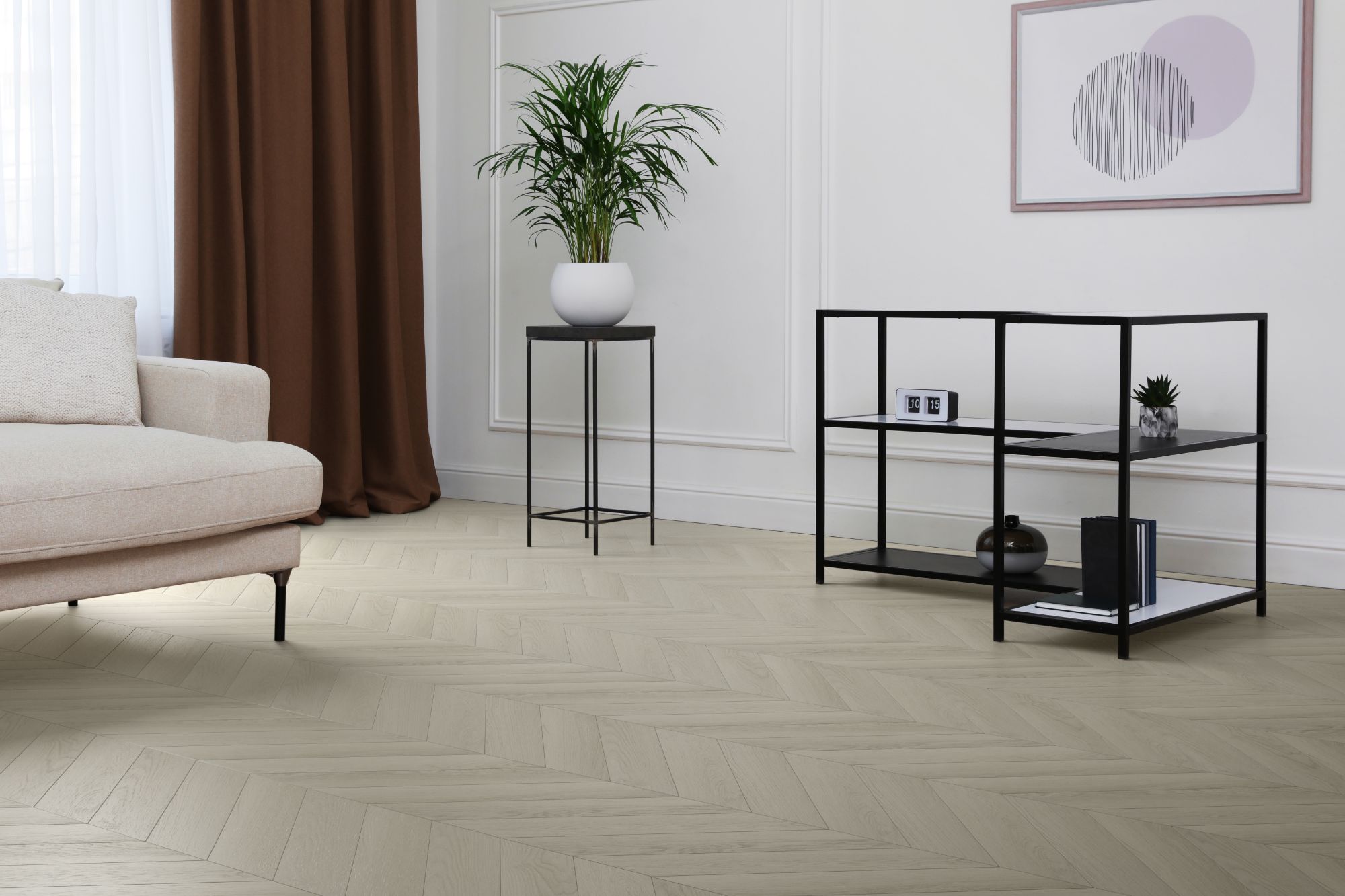 Кварцвиниловая плитка Aqua Floor Chevron Premium (Parquet) AF7020CVR 690x120 Дуб селект Темный замковый кварц винил напольный